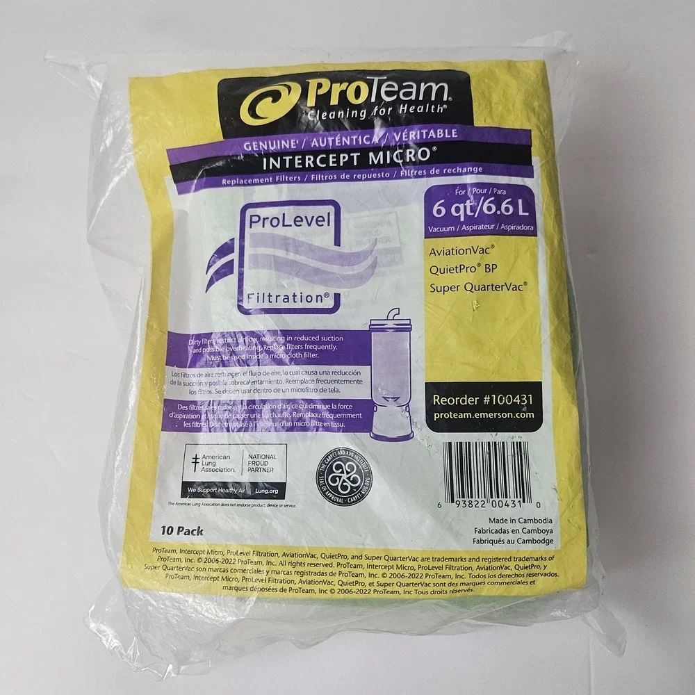 20-Pack GENUINE 100431 ProTeam Intercept Micro 6qt/6.6L Canister Vacuum Bags